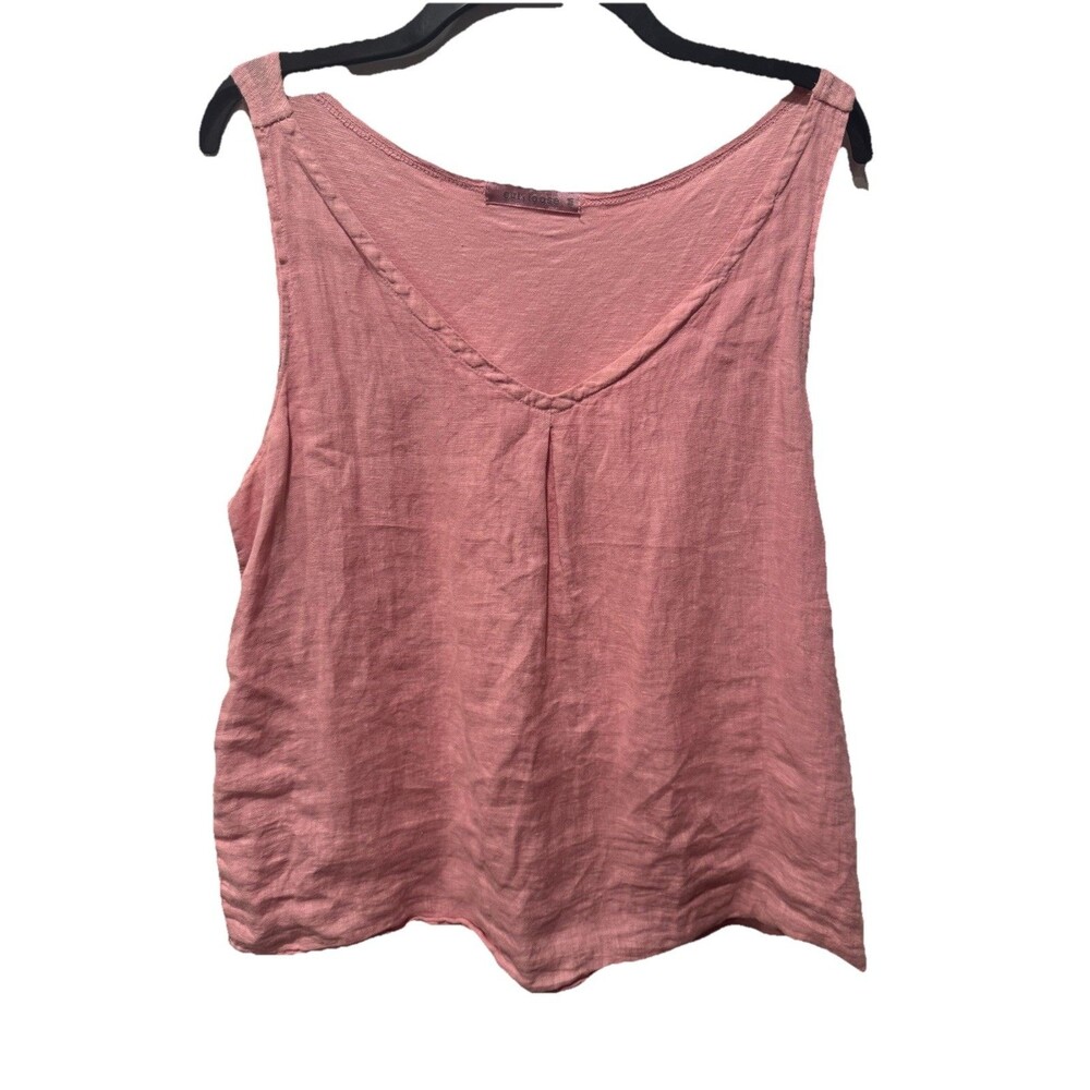Cut Loose Powder Pink Linen Cotton Blend V Neck Tank Top Women's Size M - Picture 2 of 8